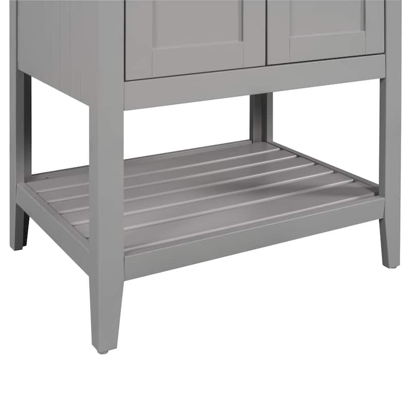 Roomfitters 24" Bathroom Vanity with Ceramic Sink Open Style Shelf Solid Wood Frame Modern Sleek Cabinet