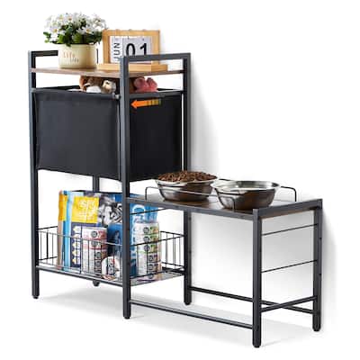 Pet Feeding Station with Storage, Elevated Dog Bowls, Raised Dog Bowl Stand, Dog Food Storage and Feeder Station