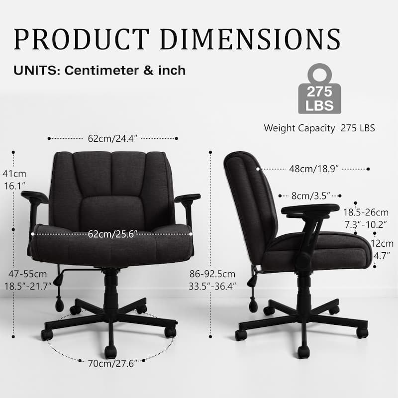 BOSSIN Criss Cross Office Chair with Flip-Up Arms - Wide Seat Desk Chair with Dynamic Airbag Lumbar Support & Wheels