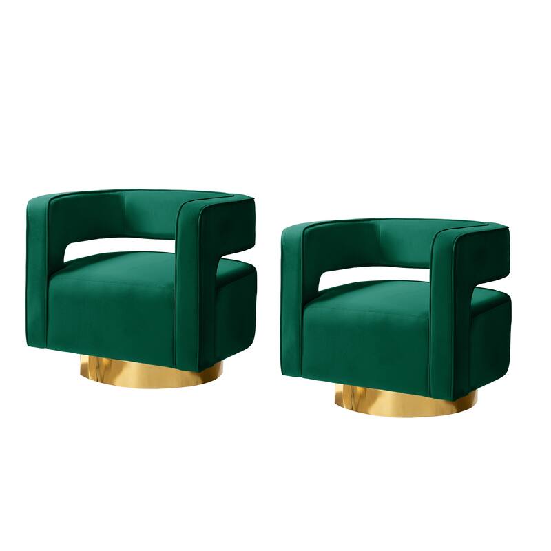 Carisa Modern Upholstered Swivel Open-Back Barrel Chair with Golden Base by HULALA HOME