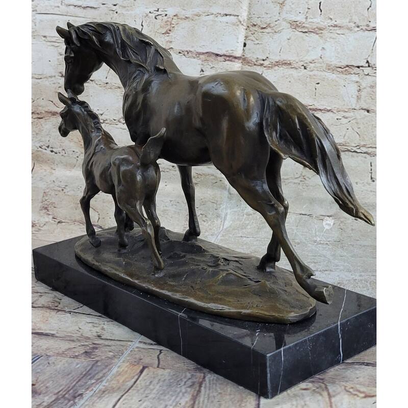 Vintage Detailed Bronze Horse Foal Figure Cast Solid Metal Statue Colt Figurine
