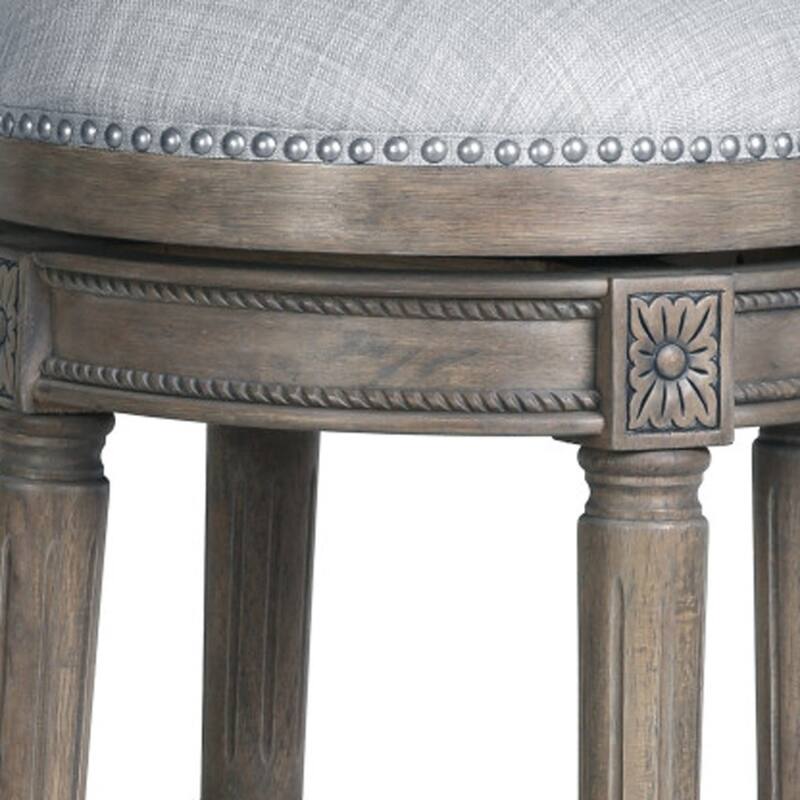 Linen Round Wood Swivel Stool with Nail Head Trim, Backless and Footrest
