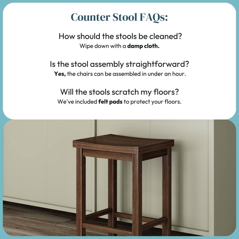 Now Furniture Solid Wood Backless Saddle Seat Counter Height Stool