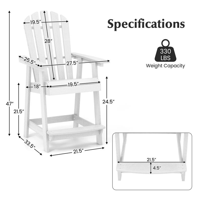 Costway 1/2/4 PCS Tall Bar Stool HDPE Patio Chair with Armrest