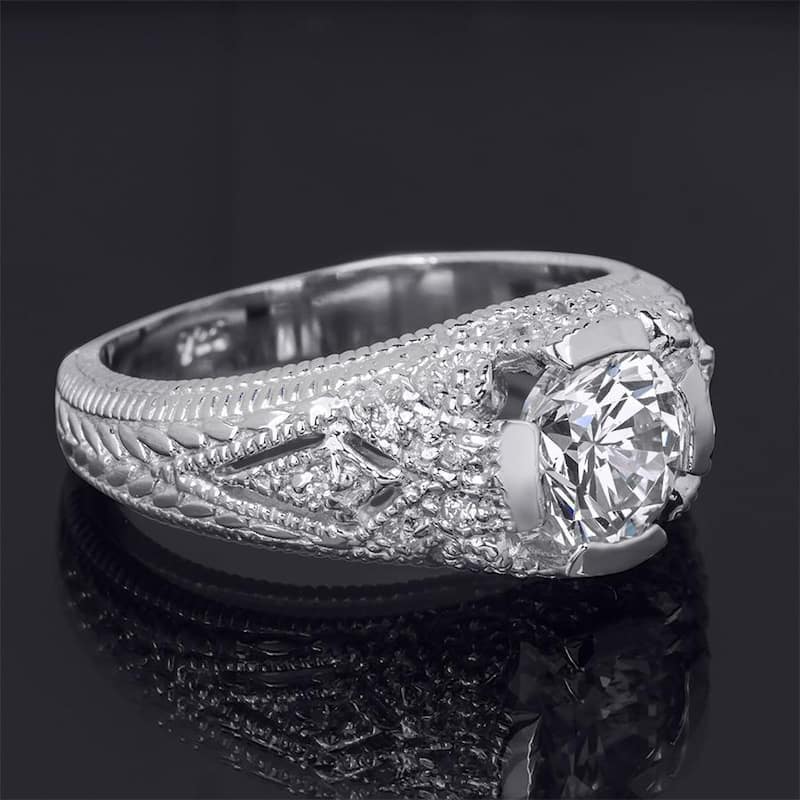 Antique Style Bridal Engagement Ring 2.00 Cart CZ Sterling Silver