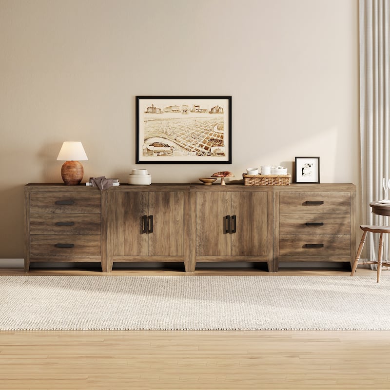 WAMPAT Modern Farmhouse TV Stand with 6 Drawers & 2 Cabinets, Wide Entertainment Center for Large TVs & Media Storage