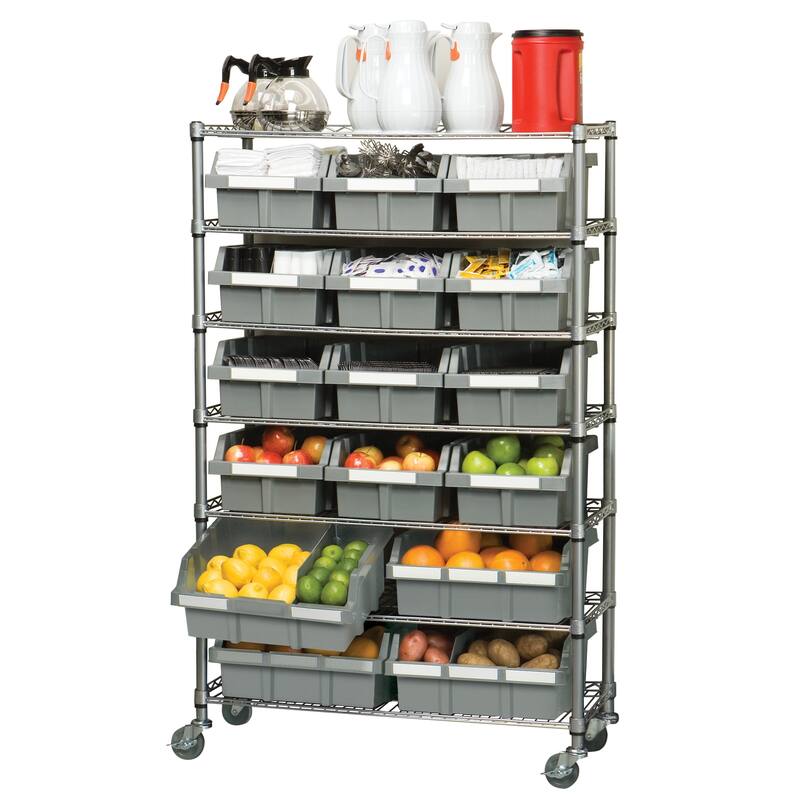 Seville Classics Commercial 7-Tier NSF 16-Bin Rack Shelving, 36" W x 14" D x 56" H - 36" W x 14" D x 56" H