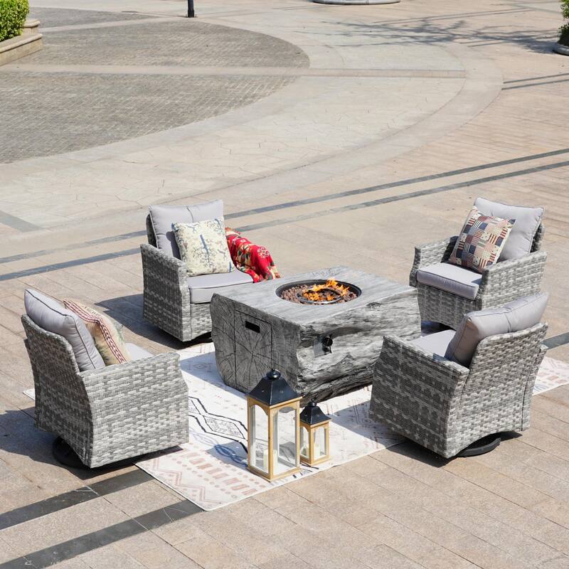 5-Piece Outdoor Wicker Patio Dining Set with 4 Chairs