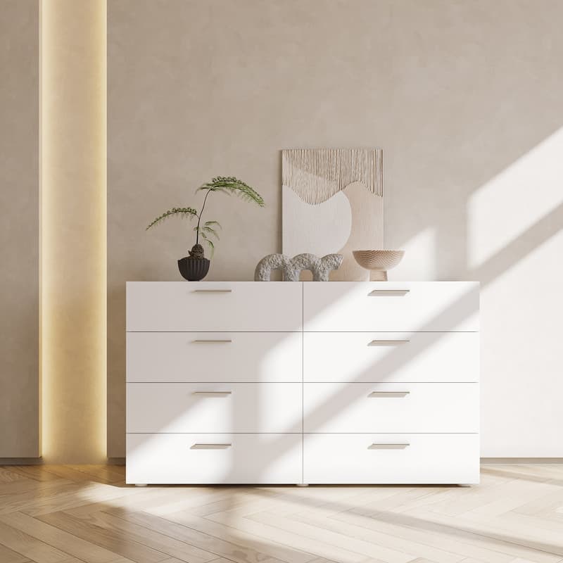 Space-saving 8-Drawer Double Dresser - White