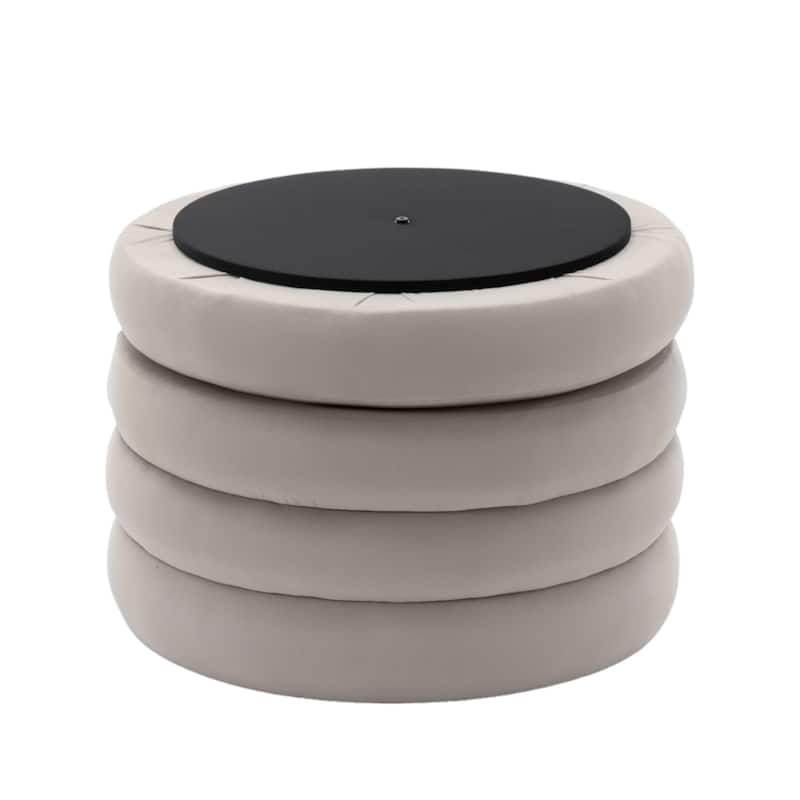 24'' L Upholstered Round Storage Ottoman Footstool