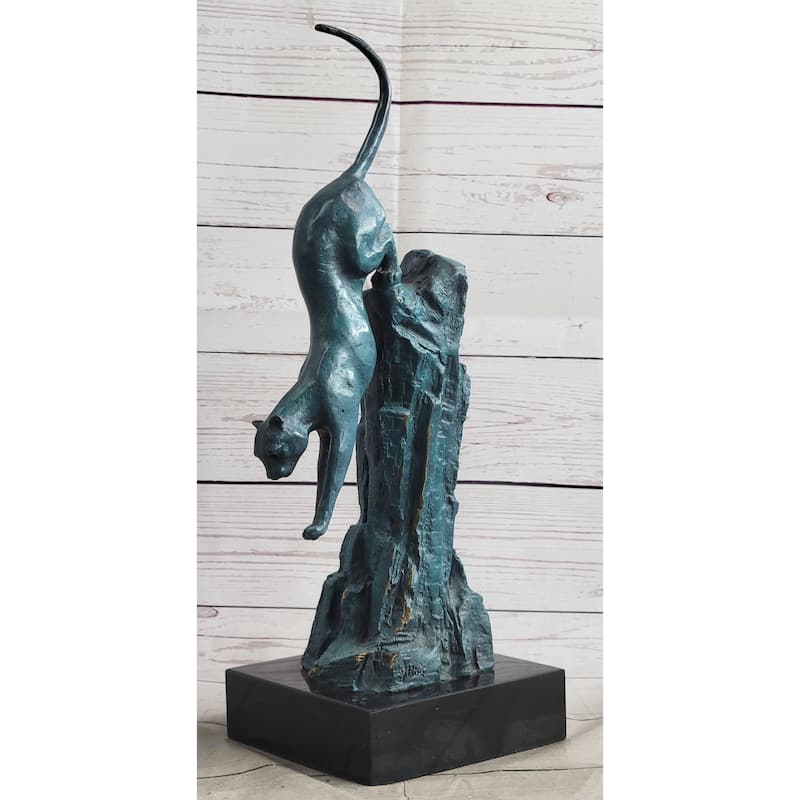 Handcrafted Bronze Statue Of A Pouncing Cougar By Milo Wildlife Sculpture Figure