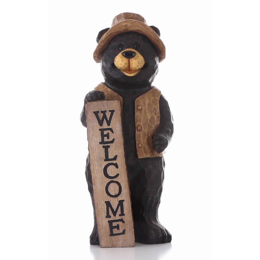 Standing Bear with Welcome Sign Outdoor Garden Statue - 30"