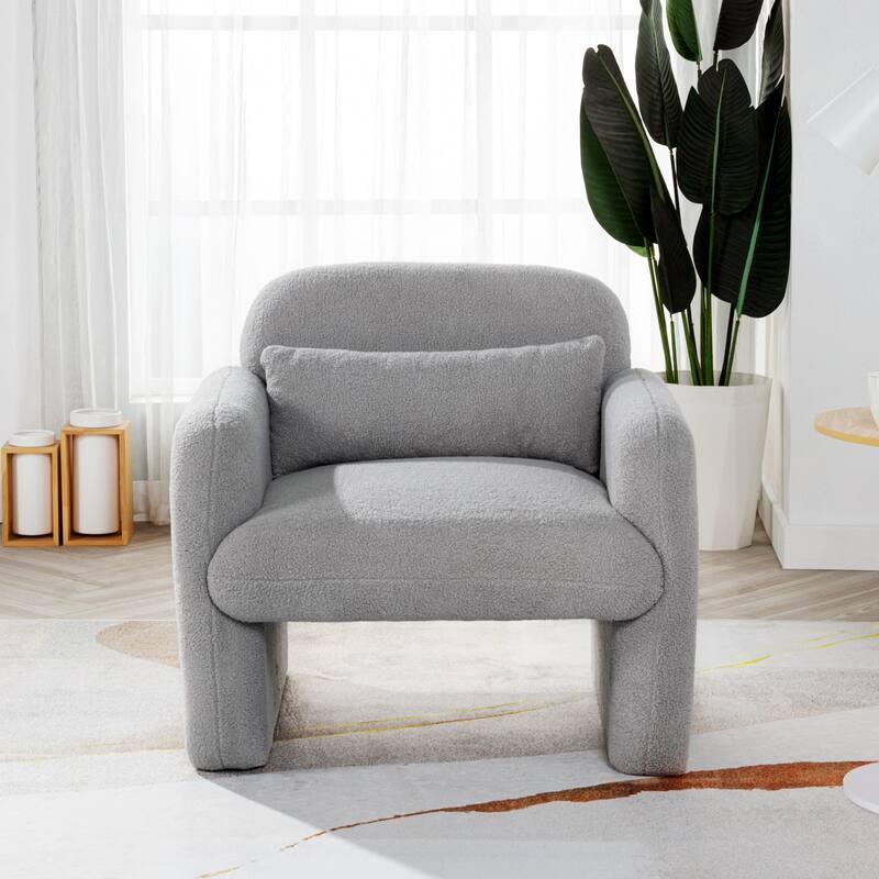 Stylish and Minimalist Teddy Fleece Single Sofa Chair with Arms and Pillow