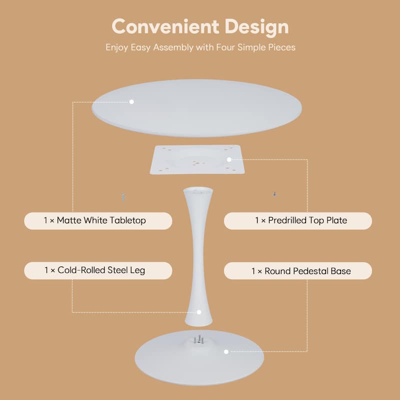 31.5-inch Pedestal Dining Table with Marble Accent Tabletop