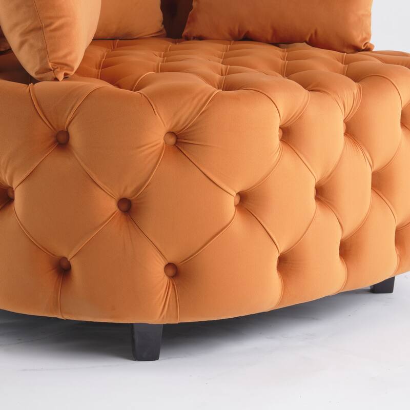 Oversized Barrel Accent Chair with 3 Pillows, Velvet Tufted Upholstered Round Club Chair, Ergonomic Reading Sofa Chair