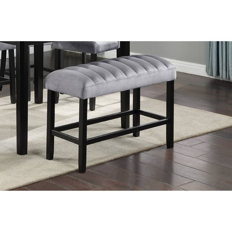 1pc Gray Black Counter Height Bench Dining Room Velvet Fabric Upholstery Kitchen Dining Wooden Furniture