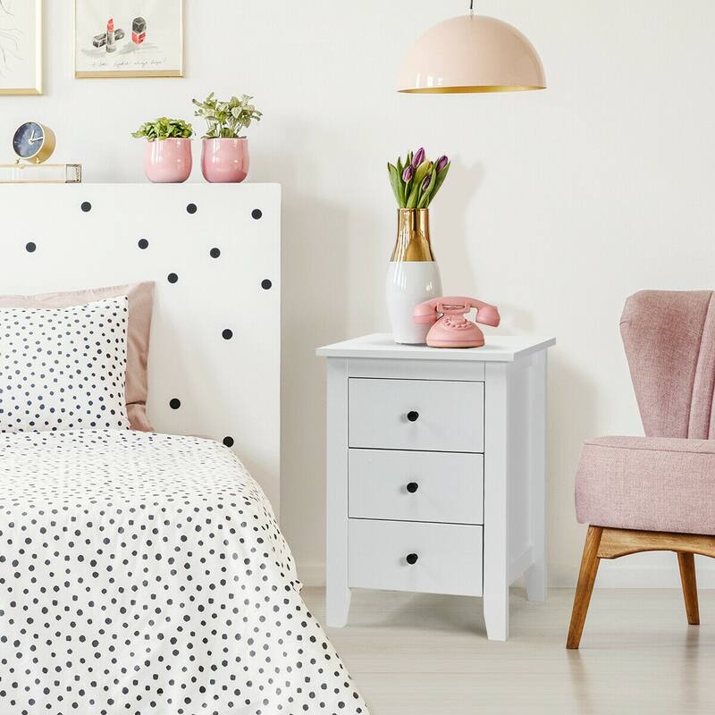 Costway 1PC/2PCS Nightstand End Beside Sofa Table w/ 3 Drawers Bedroom
