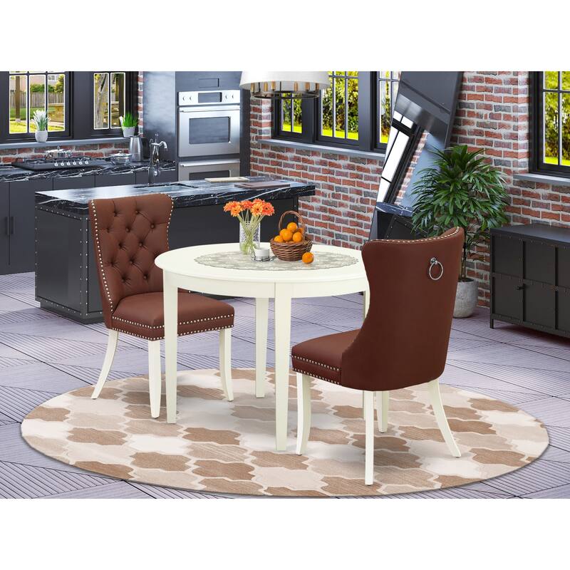 East West Furniture Dining Table Set Contains a Round Kitchen Table and Parson Chairs, Linen White (Pieces Options) - BODA3-WHI-26