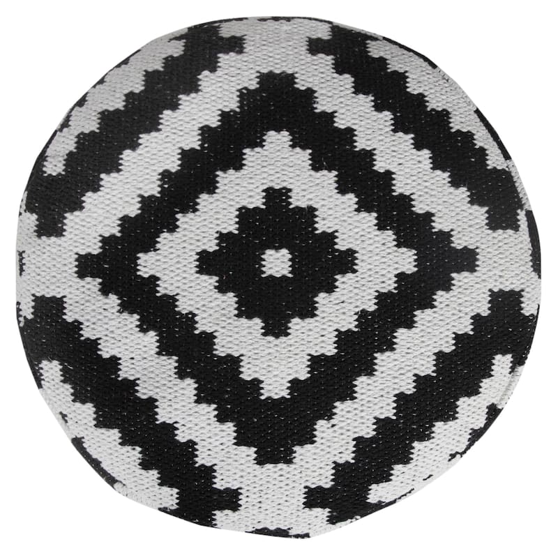 Cotton Blend Geometric Pouf Ottoman for Living Room and Bedroom Decor