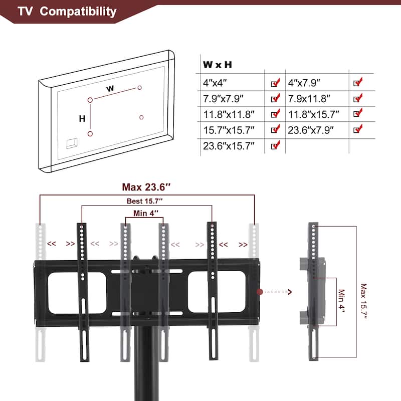 Swivel TV Stand with 3-Tier Tempered Glass Shelves and Adjustable Height Bracket for 32-65 Inch TVs