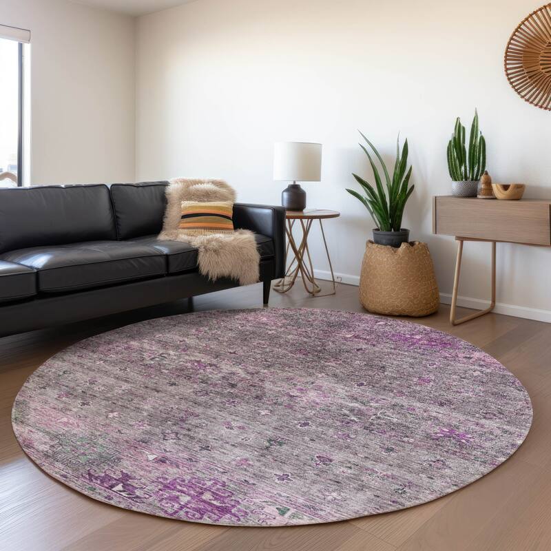 Machine Washable Indoor/ Outdoor Boho Moroccan Chantille Rug - Purple - 8' x 8'
