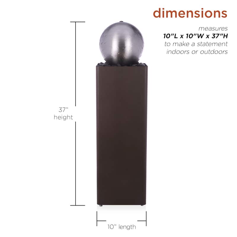 Alpine Corporation 37 Indoor/Outdoor Modern Metal Orb Water Fountain with River Rock Stones Soothing Floor Water Features