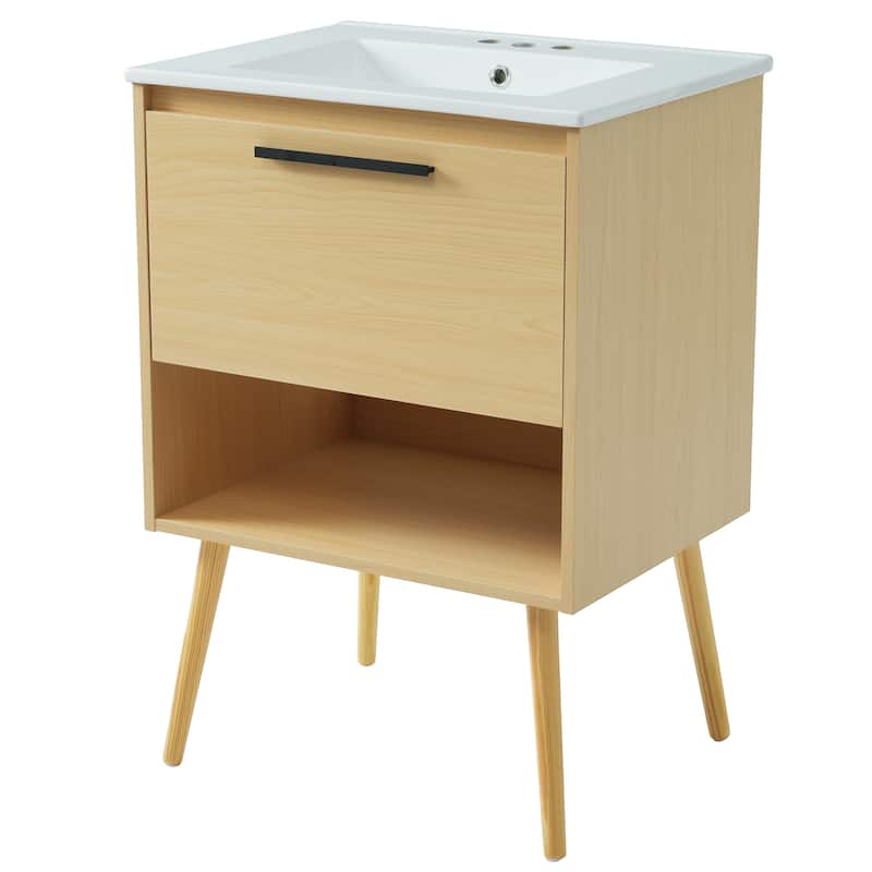 Bathroom Vanity with Sink Combo, Bathroom Cabinet with Drawer, Freestanding Bathroom Storage Cabinet with Open Shelf