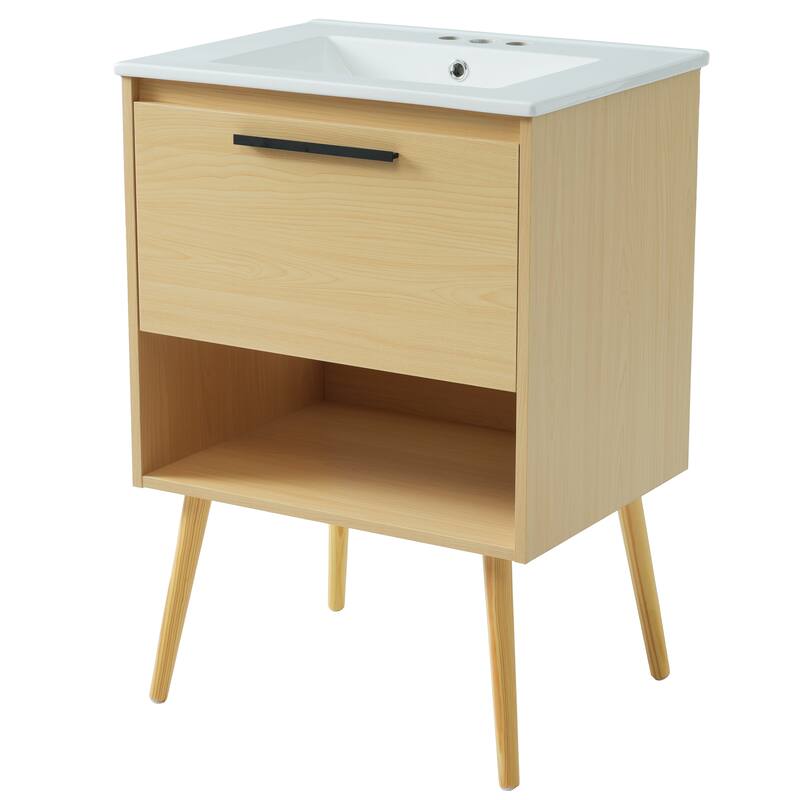 GDFStudio - Elias 24" Bathroom Vanity with Sink, Freestanding Cabinet with Drawer and Open Storage