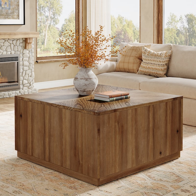 Solid Wood Coffee Table for Living Room, Farmhouse Square Accent Center Cocktail Table