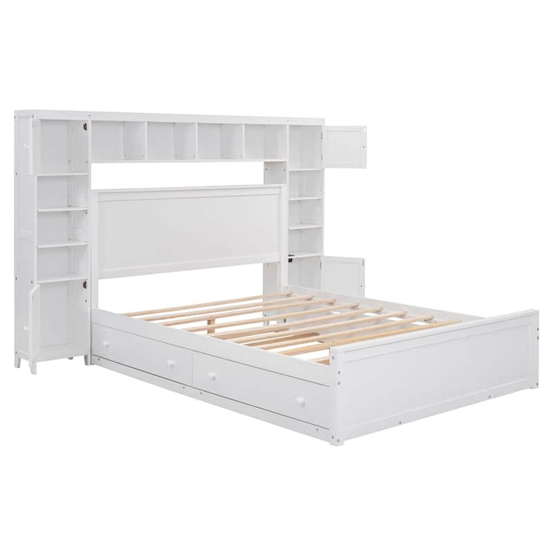 Merax Modern Wooden Bed With All-in-One Cabinet, Shelf and Sockets