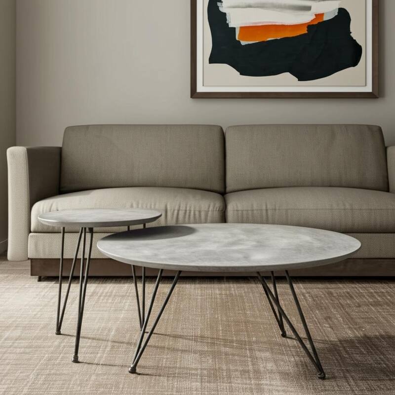 HomeRoots Set of Two Gray and Black Wood and Steel Round Nested Coffee Tables - 32.00 in. x 16.90 in. x 32.00 in. - Gray