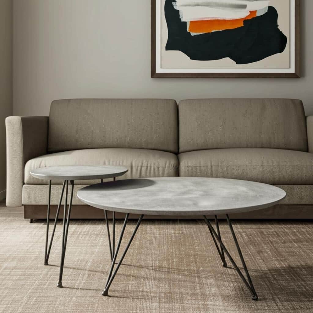 HomeRoots Set of Two Gray and Black Wood and Steel Round Nested Coffee Tables - 32.00 in. x 16.90 in. x 32.00 in.