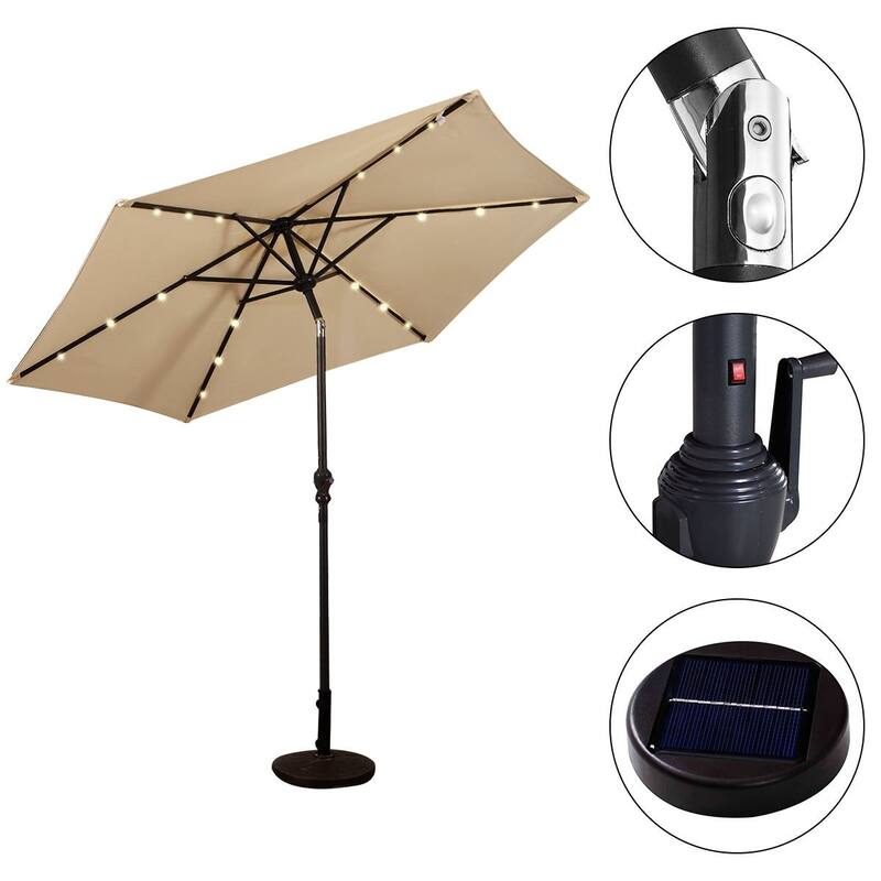 9FT Patio Solar Umbrella LED Patio Market Steel Tilt W/ Crank Outdoor New