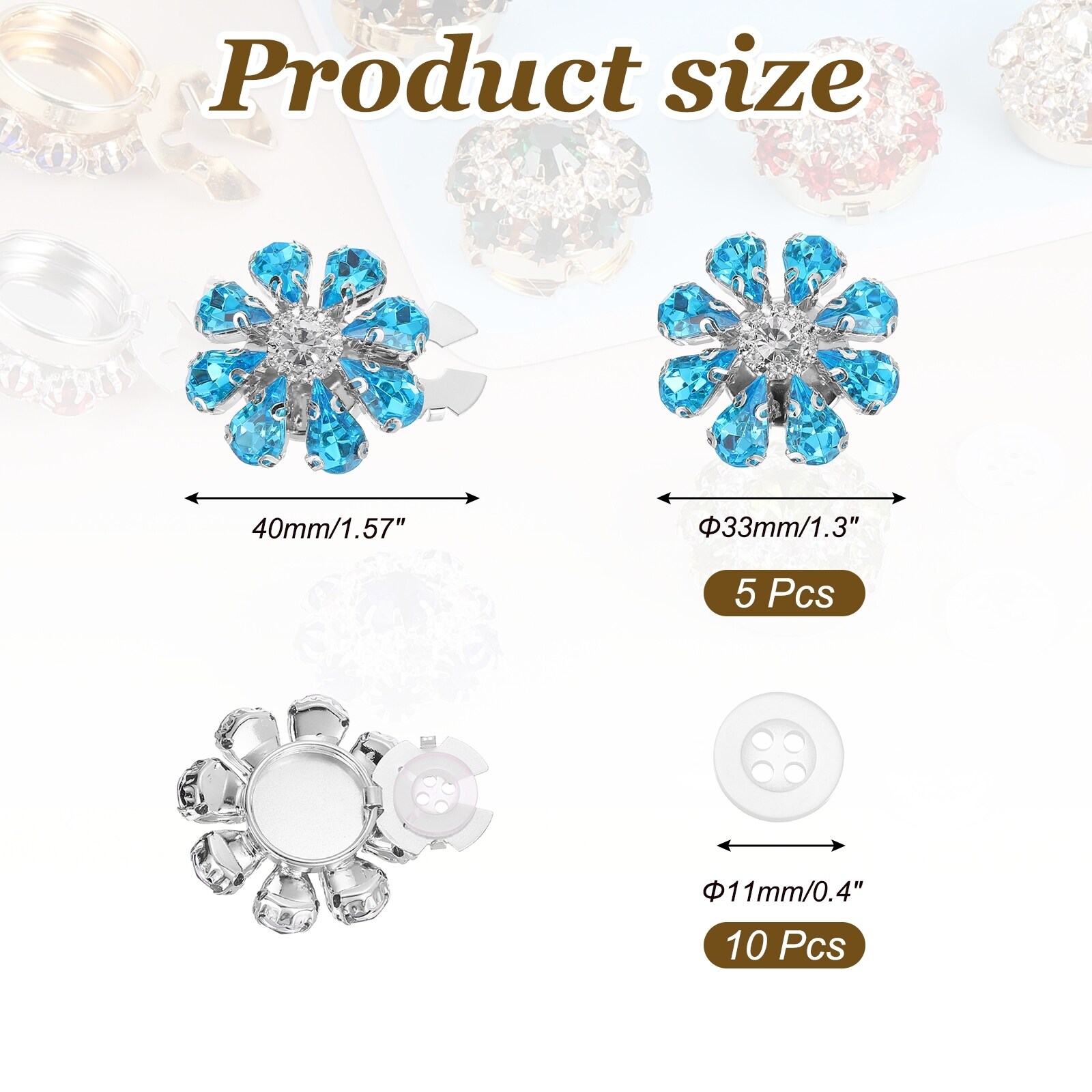 Rhinestone Button Covers Decorative Clips with Sewing Buttons Detachable Sewing Replacement for Women Men DIY Craft Accessories