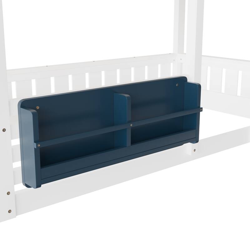 Fairytale House Bunk Bed Wood Loft Bed Frame with Bookshelf and Shelf