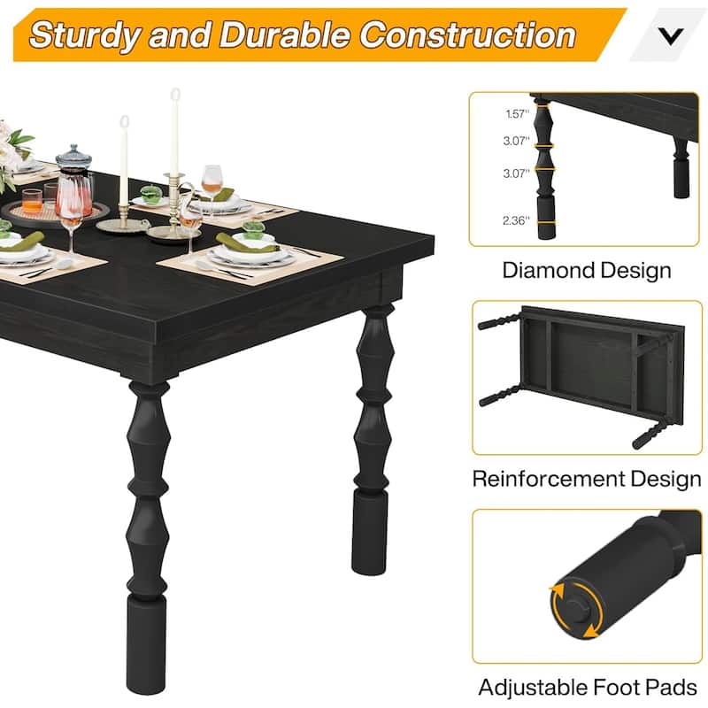 62" Wood Farmhouse Dining Table for 4-6 People, Large Rectangle Kitchen Table
