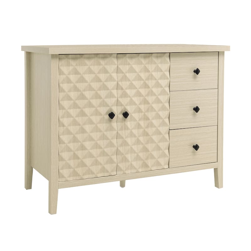 Buffet Cabinet with 2 Embossed Doors, Kitchen Wooden Storage Cabinet, Accent Cabinet with 3 Drawers & Adjustable Shelves
