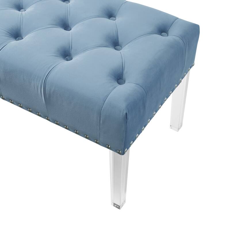 Button Tufted Velvet Upholstered Bench with Acrylic Leg