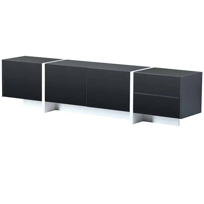 74.8" TV Stand with High Gloss UV Surface, 2 Small Drawers and 3 Big Cabinets for TVs Up to 80"