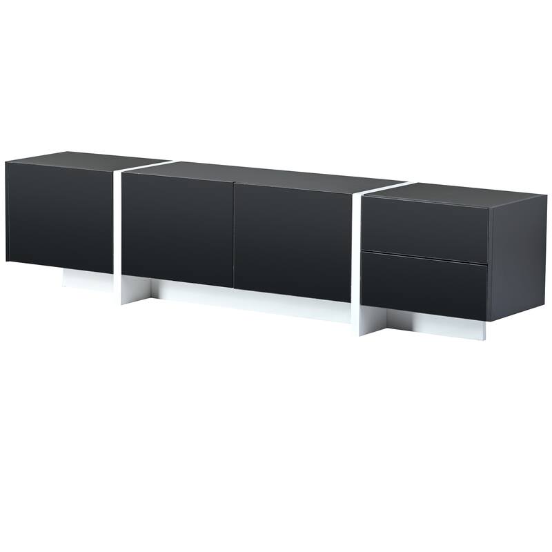 Modern TV Console for TVs Up to 80'', Contemporary Rectangle Design with 3 Cabinets & 2 Drawers, High Gloss Surface