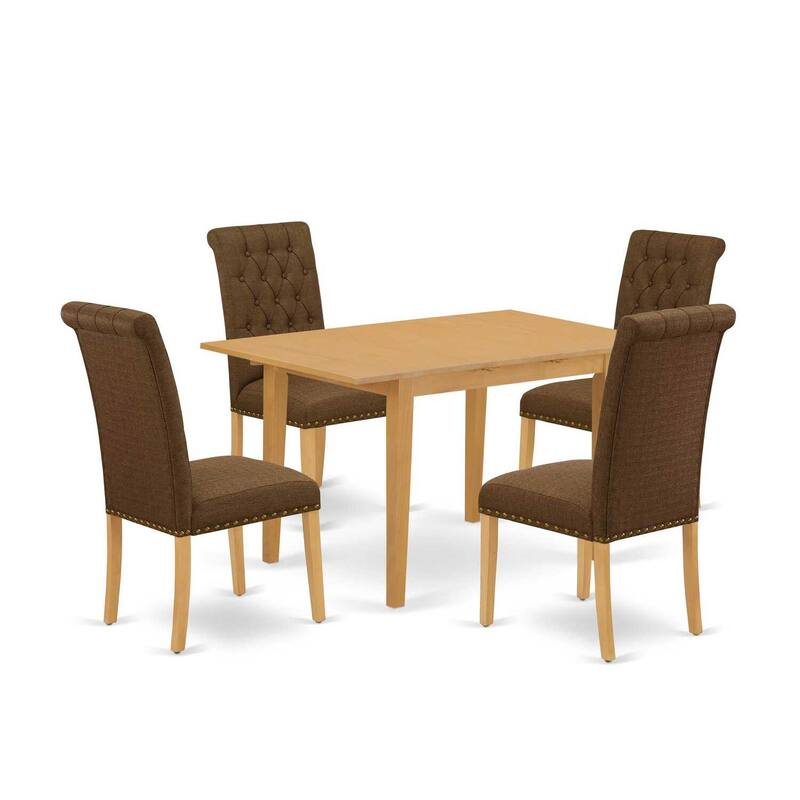 HomeStock 5-Pc Natural Oak Finish Solid Wood Top - Rectangular Dining Room Set with Butterfly Leaf - Seats 4