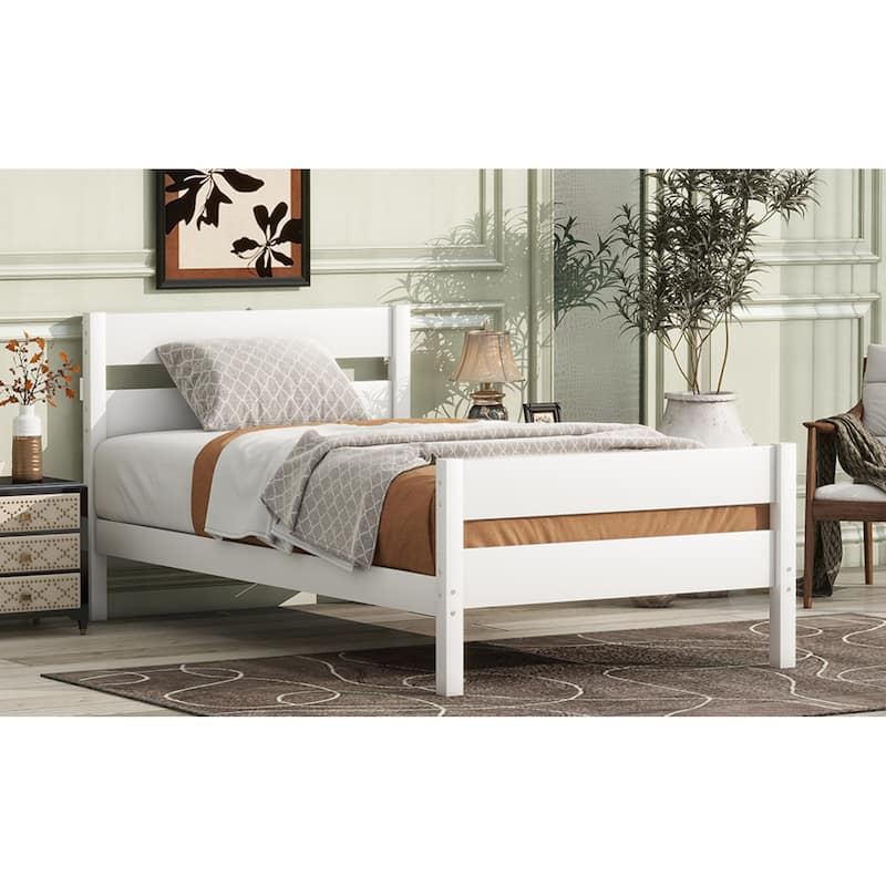 Roomfitters Twin Rubber Wood Bed Frame with Headboard and Footboard, Platform Support Design, No Box Spring Needed