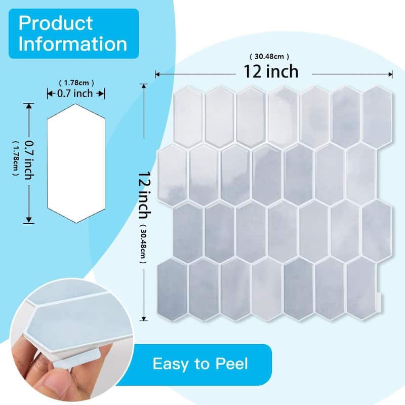 Art3d 10pcs Peel and Stick Backsplash Thickened Wall Tiles, 12''x12'', Cover 10 Sq.Ft.