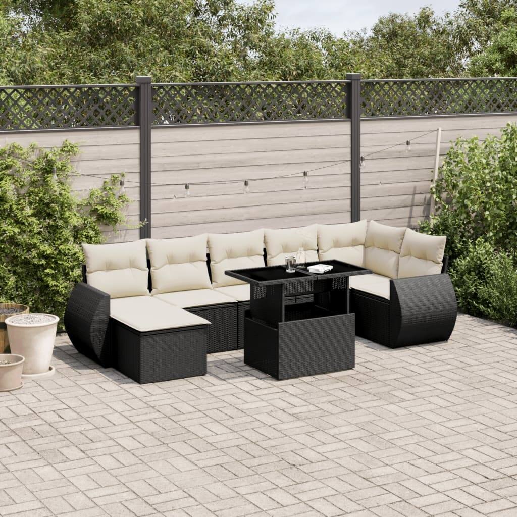 vidaXL Patio Sofa Set with Cushions Outdoor Furniture 8 Piece Poly Rattan - 21.7 x 39.4 x 28.7