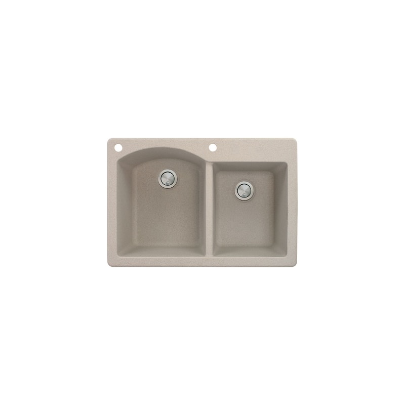 Transolid Aversa 33in x 22in silQ Granite Drop-in Double Bowl Kitchen Sink with 1 B Faucet Hole - 22" x 33" x 9.5"/BA