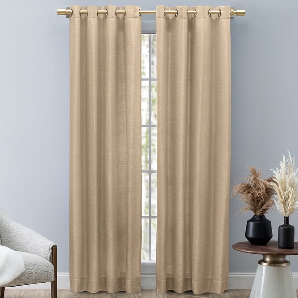 slide 2 of 24, Porch & Den Peete Grasscloth Grommet Curtain Panel 54"w x 63"l - Linen