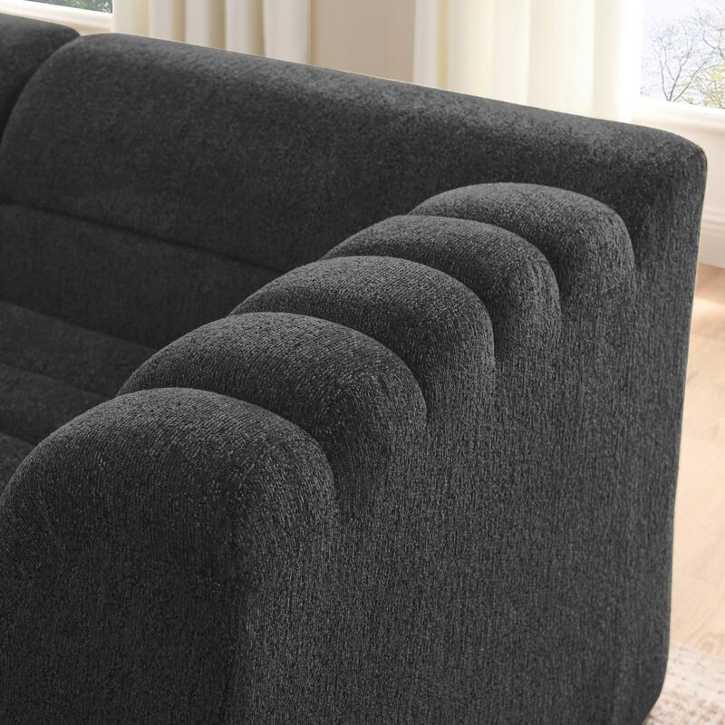 Modular Deep Seat Couches Chenille U-shaped Sleeper Sectional Sofa with Chaise, Ottoman and Wave-Shaped Armrest