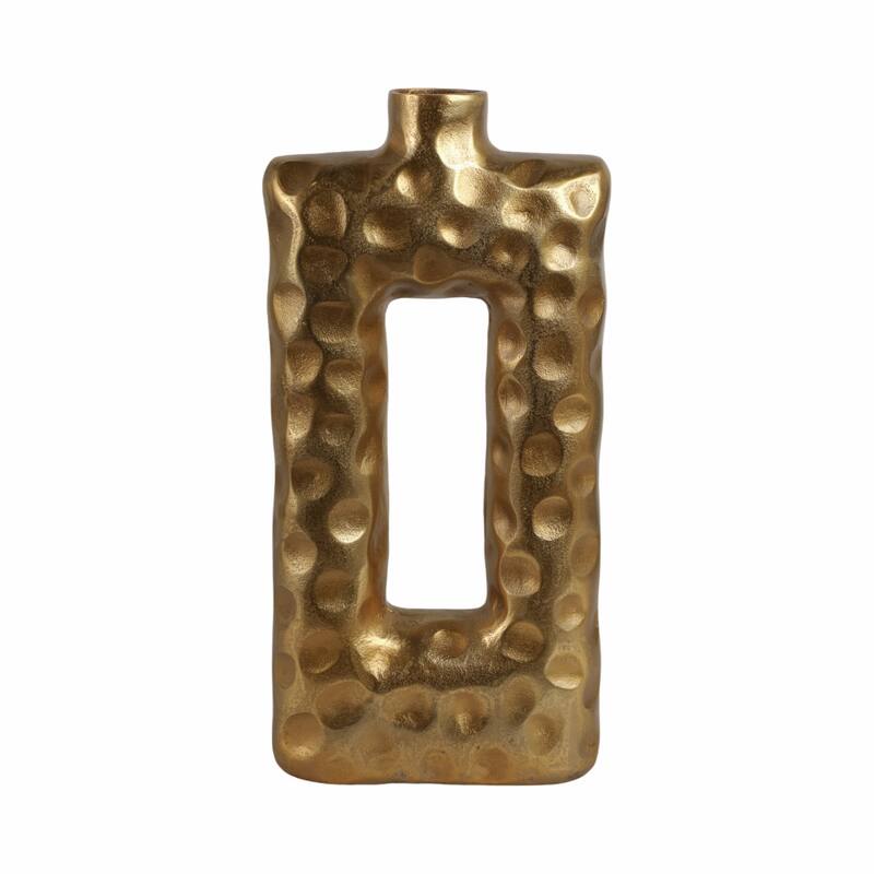 Metal Vase Hammered Texture with Rectangular Cutout Sculptural Design