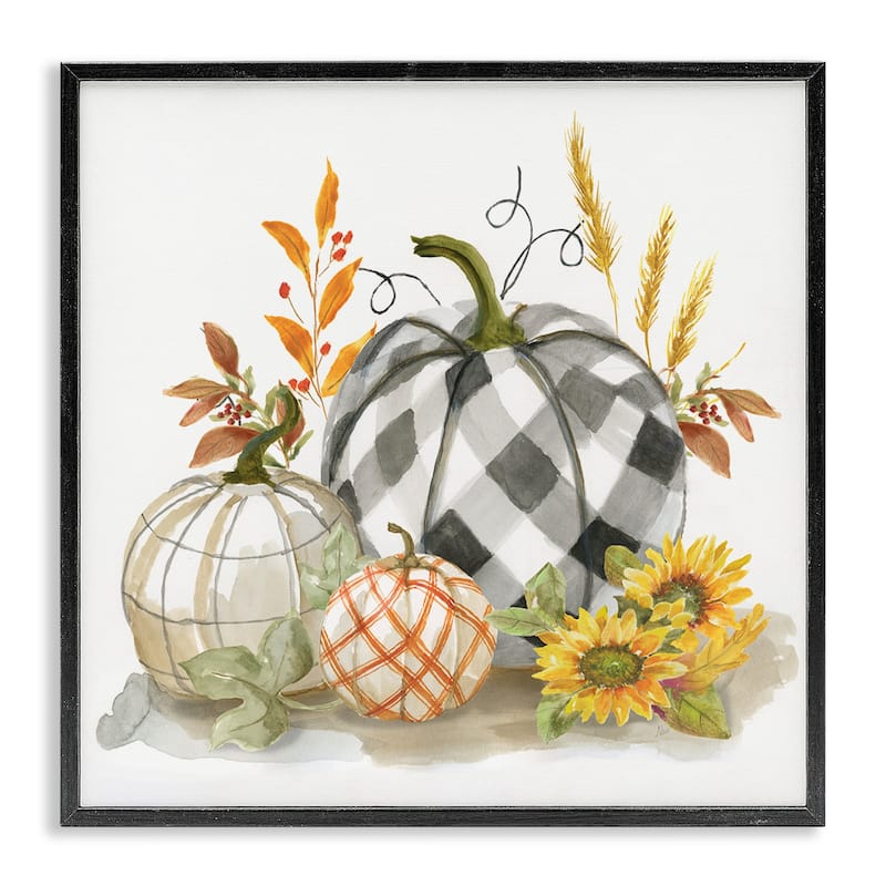 Stupell Patchwork Patterned Pumpkins Fall Harvest Still Life Framed Wall Art - 24 x 24 - White
