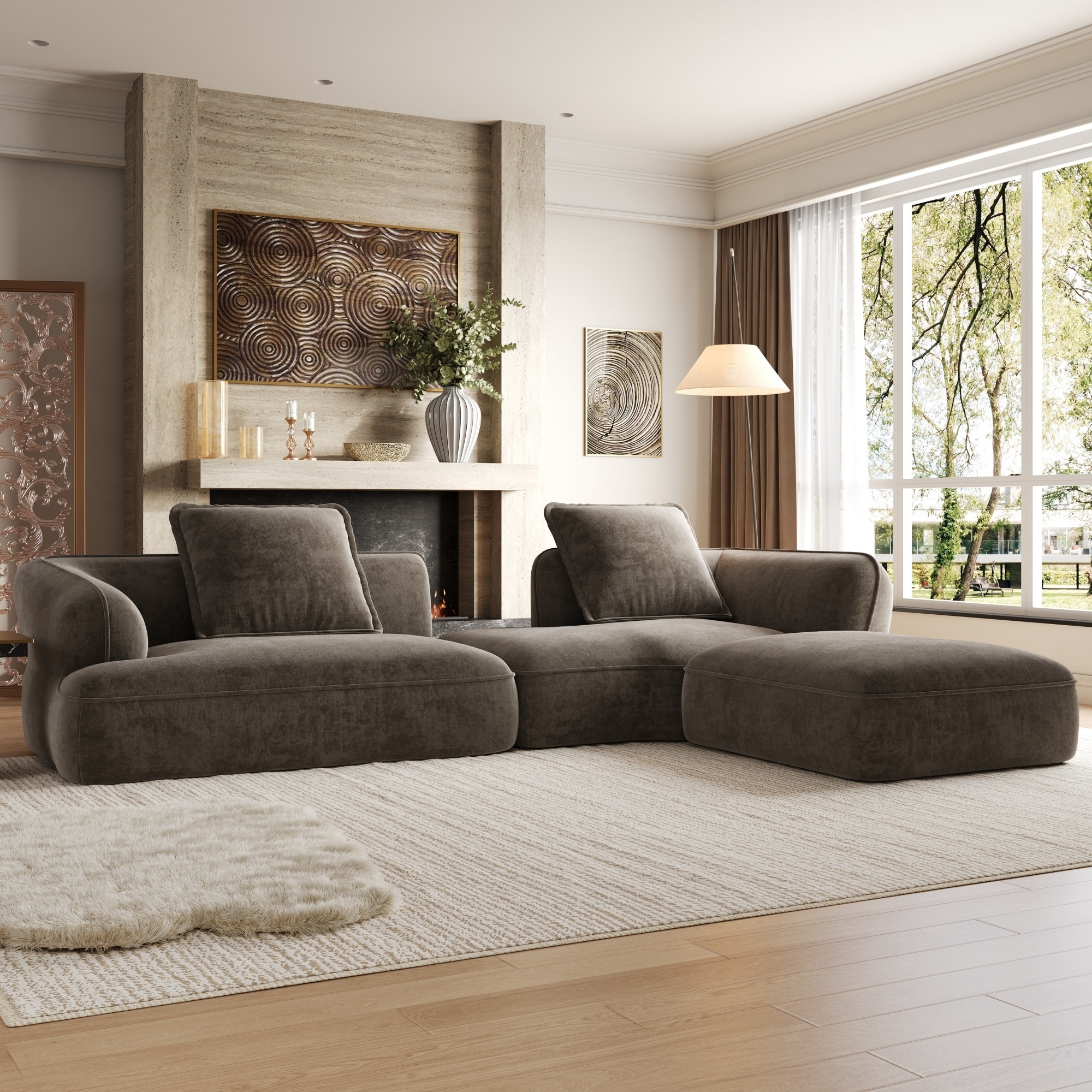 Christopher Knight Home - Modern Upholstered 121.26" Sectional Sofa with Curved Silhouette